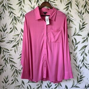 Torrid Drop Shoulder Button Front Shirt. 1X. Chateau Rose. NWT.